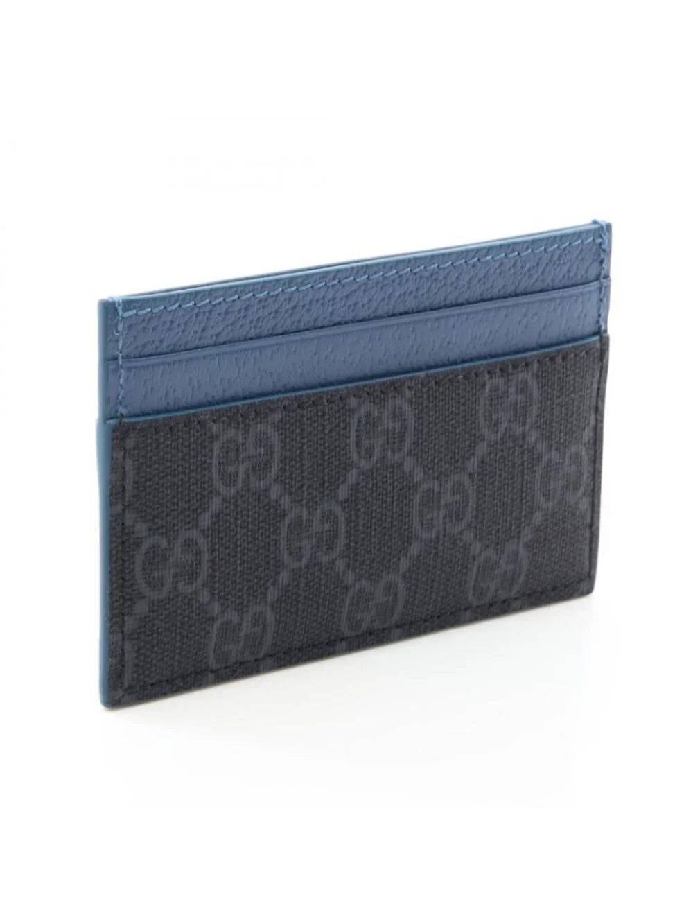 Gucci Card Case GG Supreme Facqc Black Blue Leather Trim